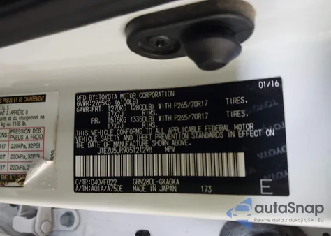 2016 Toyota 4Runner Sr5 from USA, damaged, VIN JTEZU5JR9G5121298